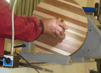 The base of a large segmented bowl in preparation